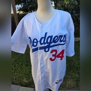 Majestic Dodgers #34 Valenzuela White Dodgers MLB Jersey Size 44
